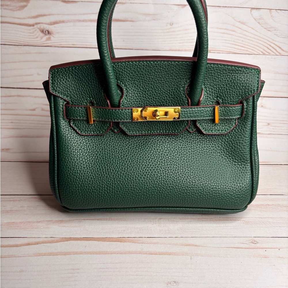 Luxurious Forest Green Satchel with Gold Hardware